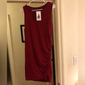 BTFBM Midi Mini Dress Maroon Ruched Scoopneck Party Dress Resort Dress